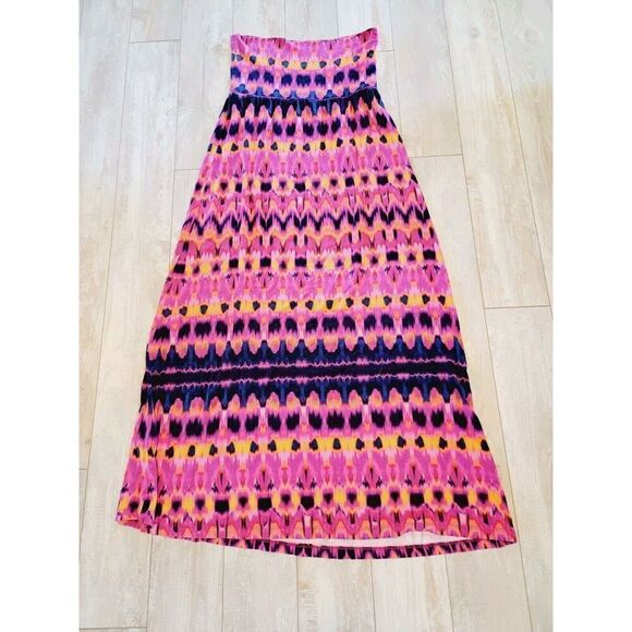 Cynthia Rowley Womens M BOHO Maxi Skirt Hot Pink Tie Dye Boho‎ Stretch Waist - Picture 2 of 6